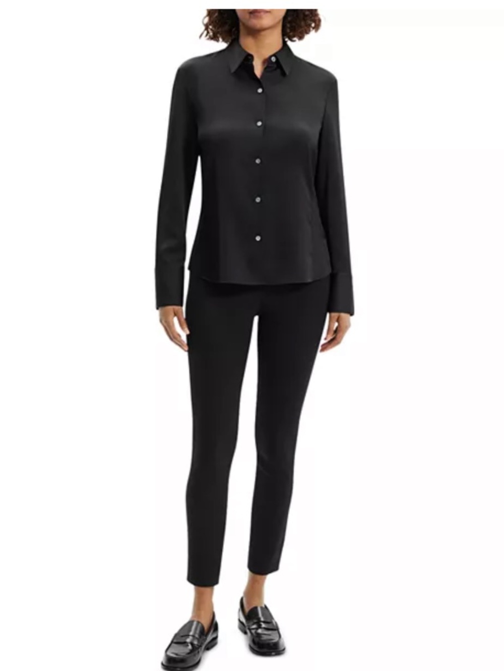 Theory Black Silk Blouse Button-Down Shirt - Picture 4 of 9